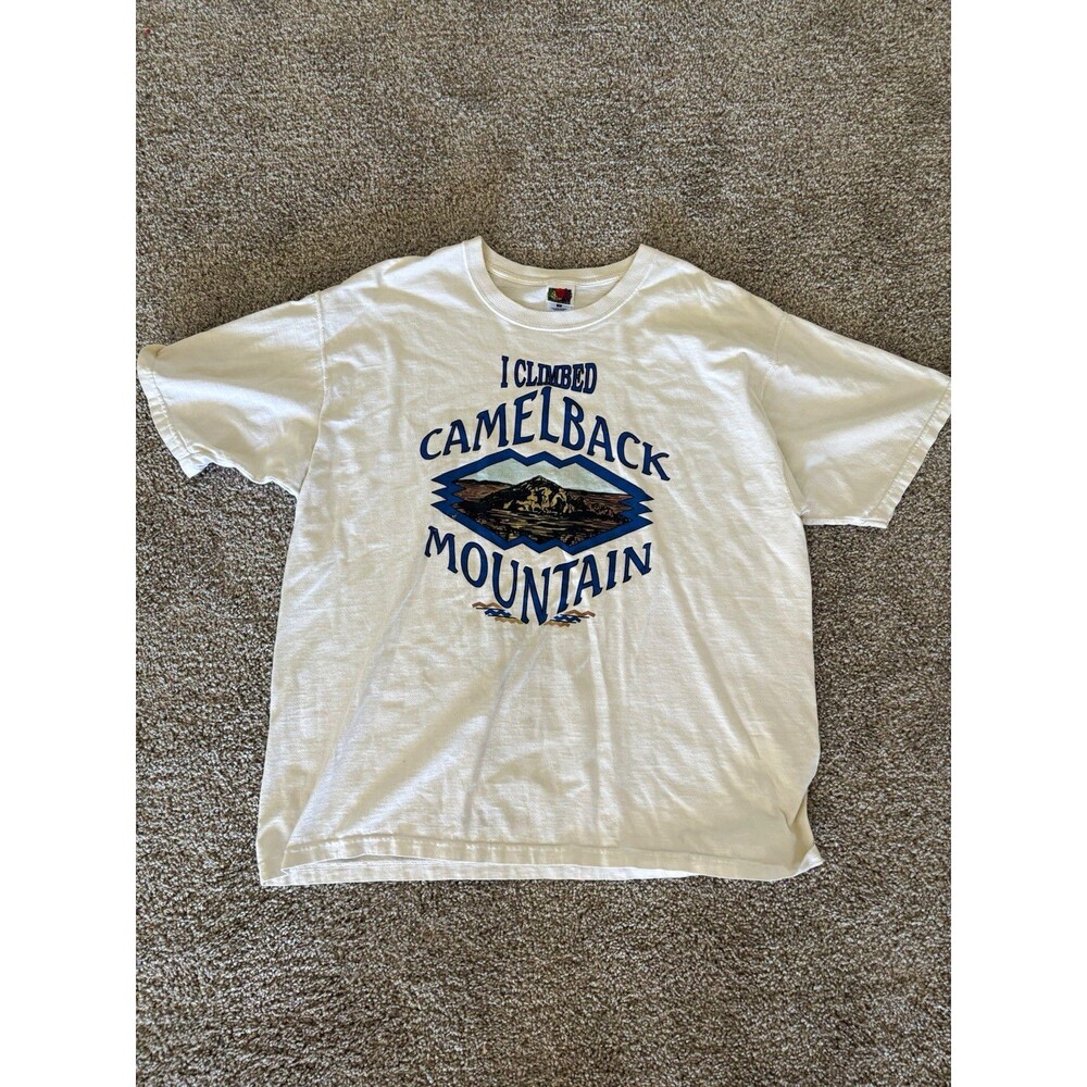 Fruit of the Loom Lofteez Mens L White Cotton Jersey Camelback Graphic Tee